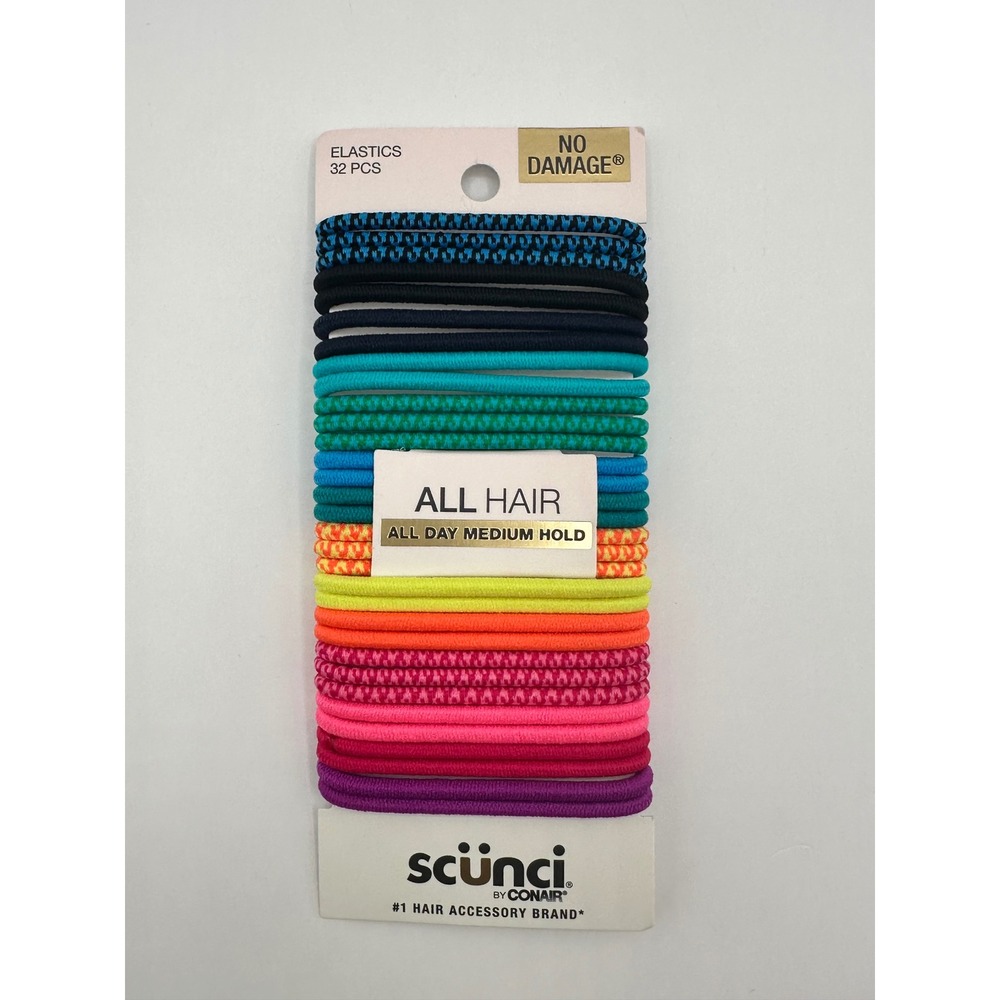 Scunci Elastics Hair Ties 32 Pcs No Damage Colorful All Hair Medium Hold